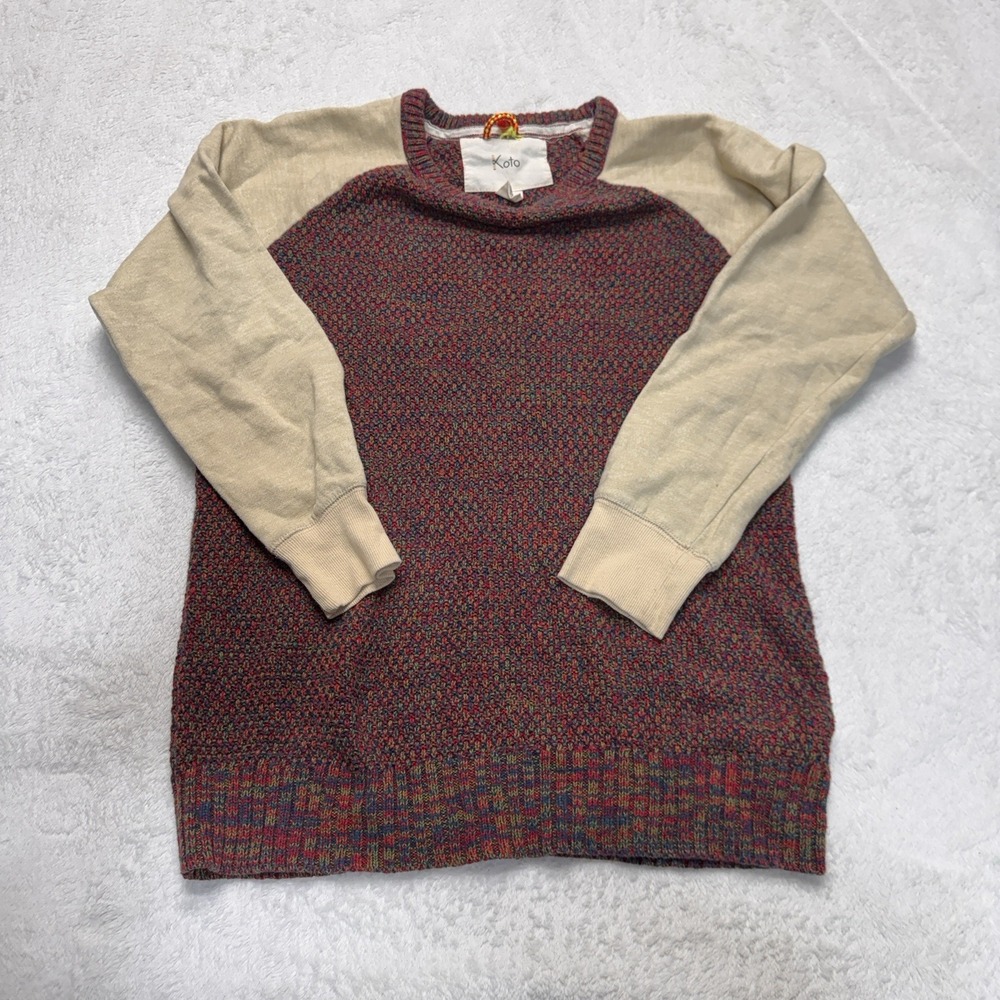 Koto Sweater Women Small Multi-Color Tan Excellent Textured Raglan Knit Top